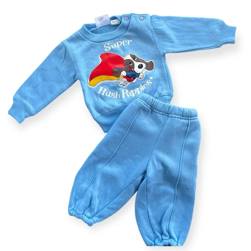 Vintage Hush Puppies Super Puppy 2 Pc Light Blue Sweatshirt and Pants Set 3-6mo